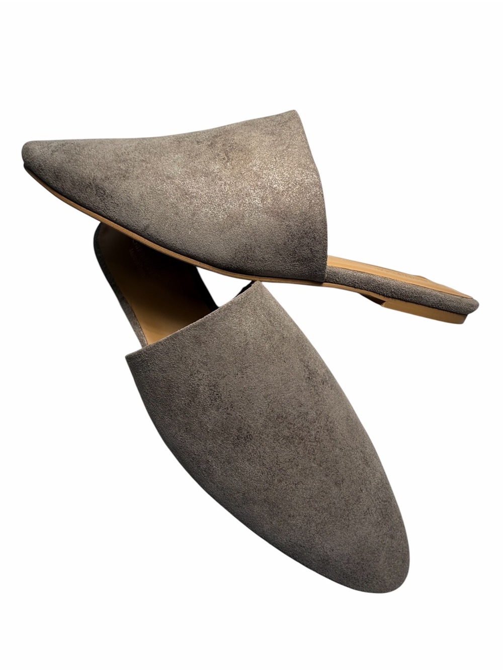 Garnet Hill Silver Grey Suede Backless Mules Made In Spain Womens Sz 37.5